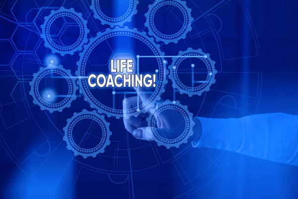 Χειρόγραφο κείμενο Η ζωή Coaching. Έννοια σημαίνει επίδειξη που χρησιμοποιείται για να βοηθήσει στην επίτευξη των στόχων τους στο σύστημα φωτογραφικού συστήματος σταδιοδρομίας. — Φωτογραφία Αρχείου