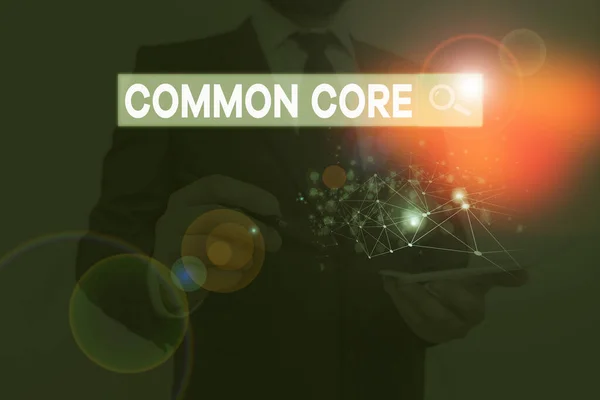 Kézírás szöveg írás Common Core. Koncepció jelentése: a matematika és az angol nyelv egyetemi szabványainak összessége. — Stock Fotó