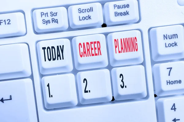 Word writing text Career Planning. Business concept for Strategically plan your career goals and work success White pc keyboard with empty note paper above white background key copy space.