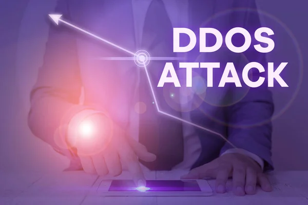 Ordskrivning text Ddos Attack. Affärsidé för gärningsmannen syftar till att göra en nätverksresurs otillgänglig för användaren. — Stockfoto