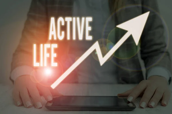 Writing note showing Active Life. Business photo showcasing way of life that integrates physical activity into your everyday.