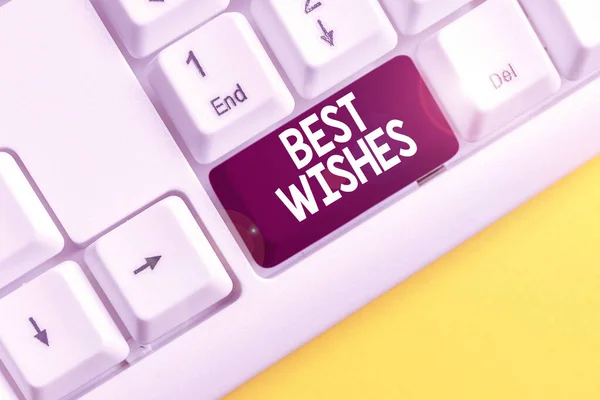 Word writing text Best Wishes. Business concept for an expression of hope for someone s is future happiness or welfare White pc keyboard with empty note paper above white background key copy space.