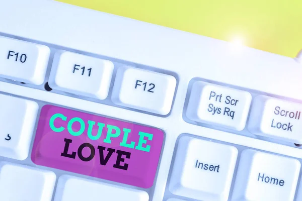 Word writing text Couple Love. Business concept for two showing who love each other very much Feeling pleasure White pc keyboard with empty note paper above white background key copy space. — ストック写真