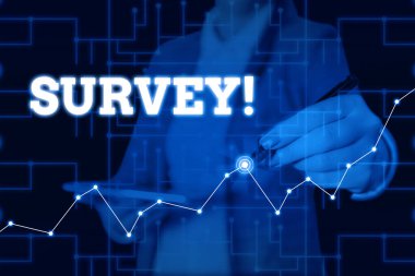 Araştırmayı gösteren kavramsal el yazısı. Önceden tanımlanmış bir gruptan veri toplamak için kullanılan iş fotoğrafı araştırma yöntemi: Kadın en son akıllı aygıt kullanılarak mevcut resmi iş elbisesi giyer.