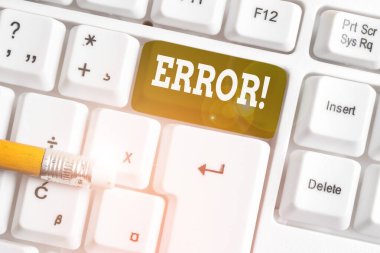 Kelime yazma metni Hatası. Beyaz arka plan tuşu kopyalama alanı nın üzerinde boş not kağıdı ile davranış yargı veya program Beyaz pc klavye yanlış olma durumu veya durumu için İş kavramı.