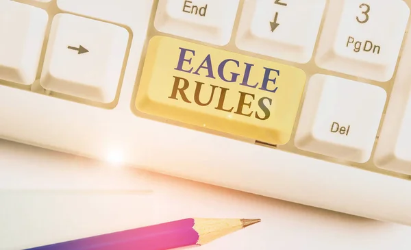Conceptual hand writing showing Eagle Rules. Business photo showcasing a huge set of design rules which your layout needs to pass. — Stock Photo, Image