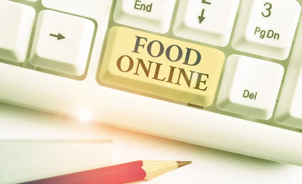 Концептуальный почерк, показывающий питание онлайн. Деловое фото, демонстрирующее наиболее удобный способ покупки продуктов питания онлайн . — стоковое фото