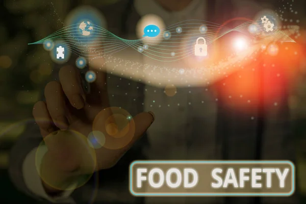 Handgeschreven tekst voedselveiligheid. Begrip betekenis van de voorwaarden en praktijken die de kwaliteit van voedsel bewaren. — Stockfoto