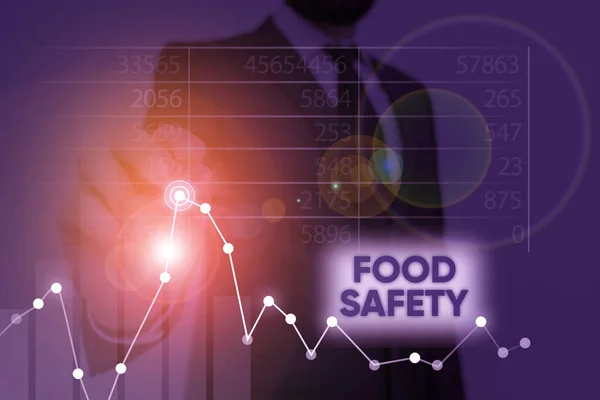 Word tekst intoetsen voedselveiligheid. Businessconcept voor de voorwaarden en praktijken die de kwaliteit van voedsel bewaren. — Stockfoto