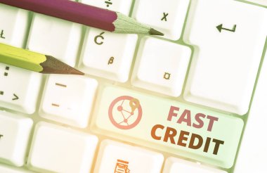 Text sign showing Fast Credit. Conceptual photo Apply for a fast demonstratingal loan that lets you skip the hassles. clipart