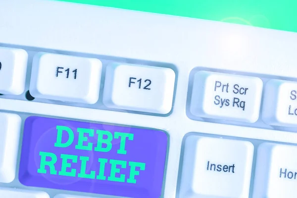 Text sign showing Debt Relief. Conceptual photo a reduction in the amount of debt that a country has to pay. — Stock Photo, Image