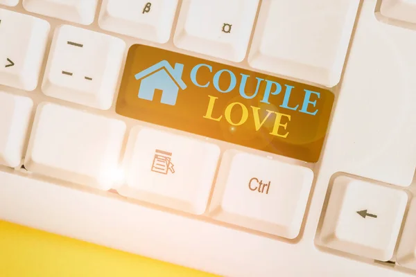 Word writing text Couple Love. Business concept for two showing who love each other very much Feeling pleasure White pc keyboard with empty note paper above white background key copy space. — ストック写真