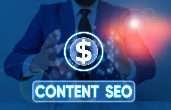 Tekst schrijven Content Seo. Business concept voor het maken van webpagina-inhoud hoog in de zoekmachines te rangschikken. — Stockfoto