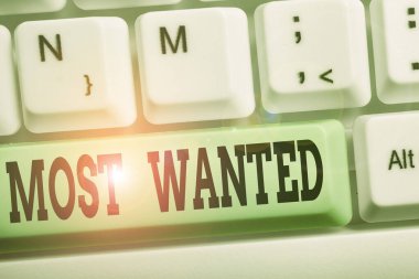 En çok arananlar listesinde el yazısı. Beyaz arkaplan anahtar boşluğunun üzerinde boş not kağıdı bulunan acil olarak aranan gösterilerin isimlerinin listelenmesi anlamına gelir