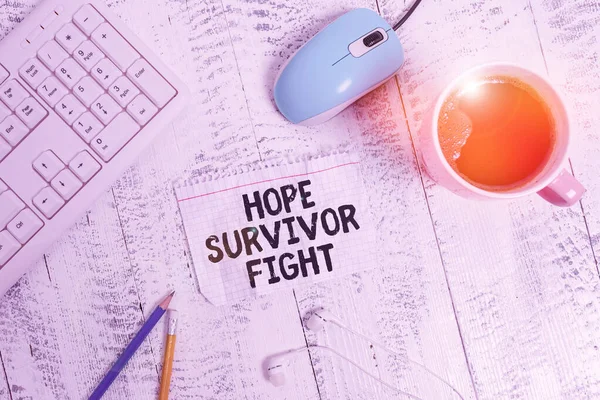 希望の生存者の戦いを示す概念的な手書き。あなたの病気に対するビジネス写真は夢に戦闘機の棒である技術デバイスの色のリマインダー紙オフィス用品. — ストック写真