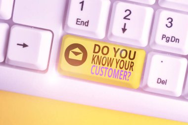 Kelime yazma metni Müşteri Sorunuzu Tanıyor musunuz? Hizmet için iş konsepti ilgili bilgili istemcileri beyaz arkaplan anahtar sp üzerinde boş not kağıdı ile beyaz pc klavye