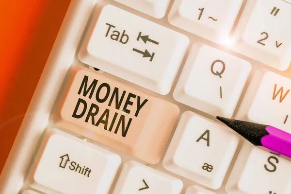 Word writing text Money Drain. Business concept for To waste or squander money Spend money foolishly or carelessly. — 스톡 사진