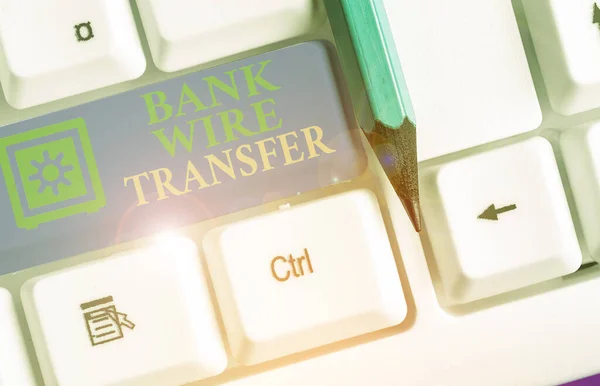 Text sign showing Bank Wire Transfer. Conceptual photo Electronic transfer of money through bank to bank.