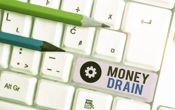 Writing note showing Money Drain. Business photo showcasing To waste or squander money Spend money foolishly or carelessly. — 스톡 사진