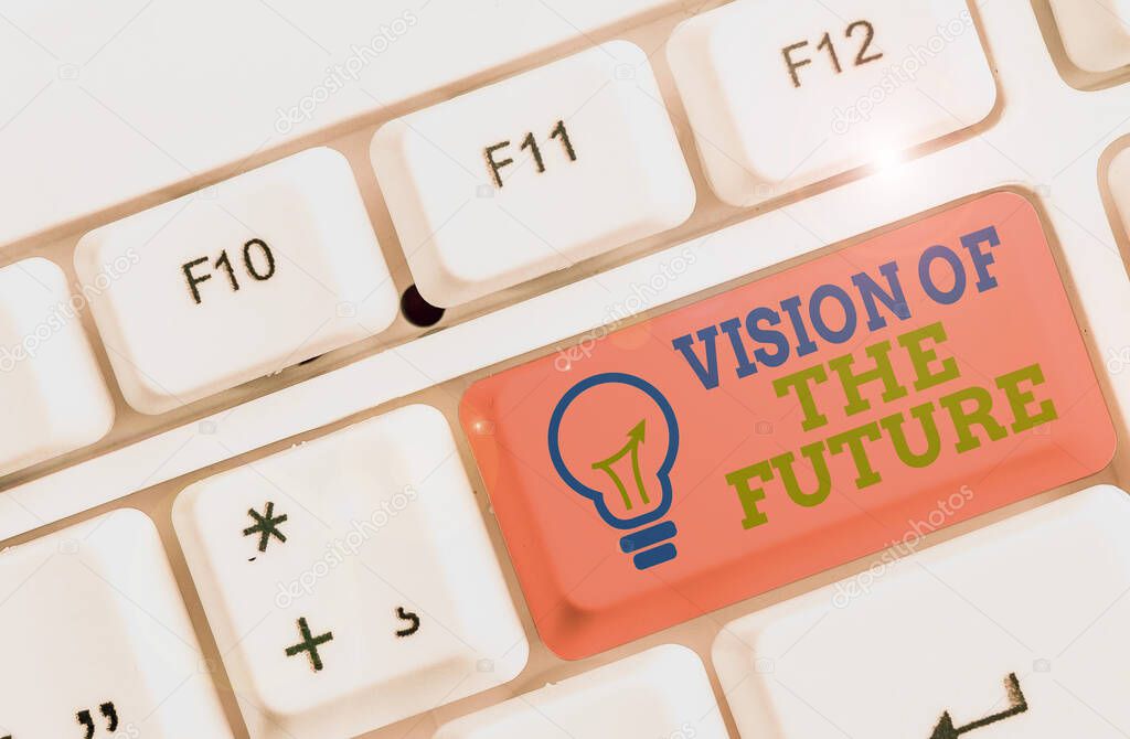 Text sign showing Vision Of The Future. Conceptual photo Seeing something Ahead a Clear Guide of Action.