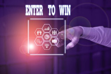 El yazısı metni Kazanmak için girin. Görüntü sistemi şeması modern teknoloji akıllı aygıtı için ödül ya da şans karşılığında değer değişimi anlamına gelen kavram.