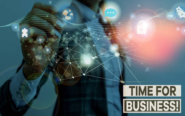 Scrivere una nota che mostra Time For Business. Business photo showcase soddisfare le transazioni entro il periodo promesso al cliente Foto schema di rete foto con moderno dispositivo intelligente . — Foto Stock