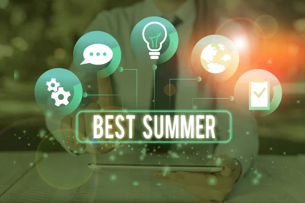 Sms 'je met beste zomer. Conceptuele fotoweer is warmer en analytische studenten krijgen een pauze van school. — Stockfoto