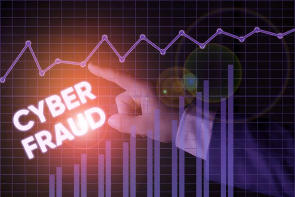 Escrevendo uma nota mostrando Cyber Fraud. Foto de negócios mostrando qualquer crime que é cometido com o uso de um computador . — Fotografia de Stock