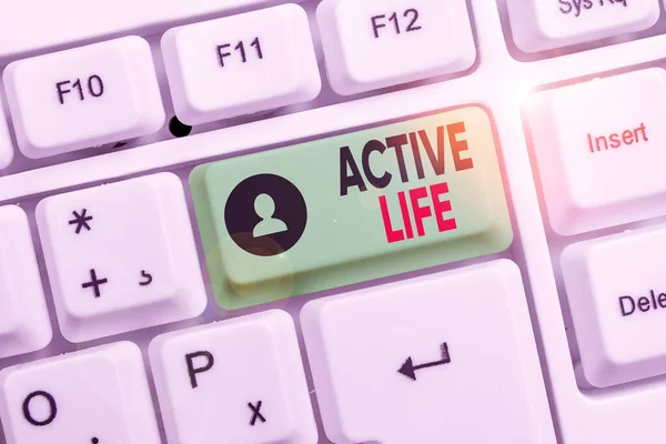 Word writing text Active Life. Business concept for way of life that integrates physical activity into your everyday White pc keyboard with empty note paper above white background key copy space.