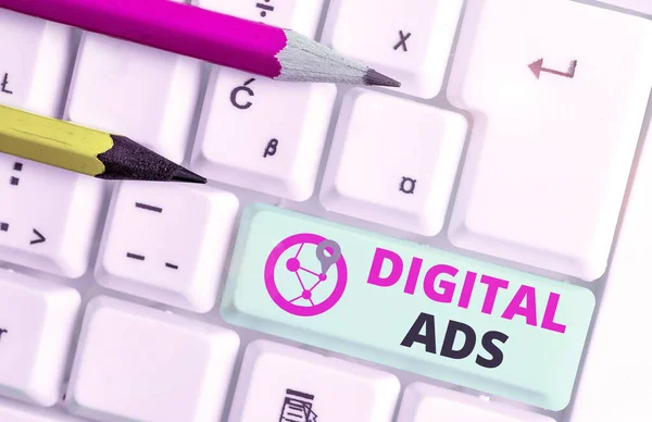 Text sign showing Digital Ads. Conceptual photo uses the Internet to deliver promotional marketing messages.