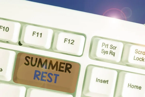 Conceptual hand writing showing Summer Rest. Business photo showcasing taking holiday break or unwind from work or school during summer. — Stock Photo, Image