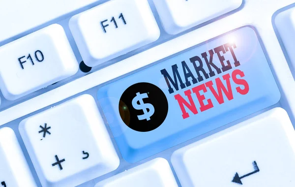 Writing note showing Market News. Business photo showcasing Commercial Notice Trade Report Market Update Corporate Insight. — Stock Photo, Image