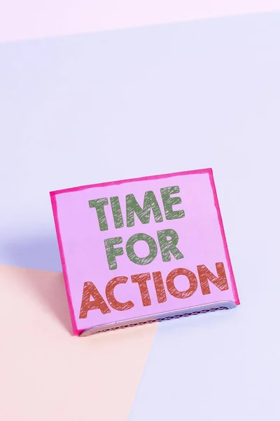 Word writing text Time For Action. Business concept for getting ready to start doing encouragement Go fast Paper placed tilted above buffer wire on soft pastel multi colours backdrop. — ストック写真