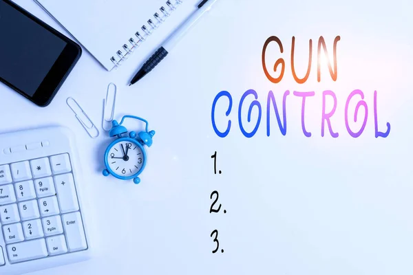 Conceptual hand writing showing Gun Control. Business photo showcasing legal measure intended to restrict the possession of guns Business concept with space for advertising and text message. — Stock Photo, Image