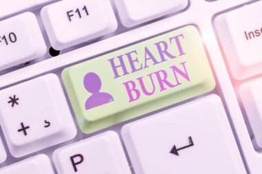Writing note showing Heart Burn. Business photo showcasing a burning sensation or pain in the throat from acid reflux.