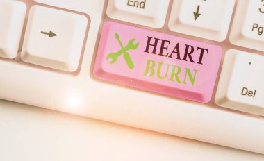 Writing note showing Heart Burn. Business photo showcasing a burning sensation or pain in the throat from acid reflux.