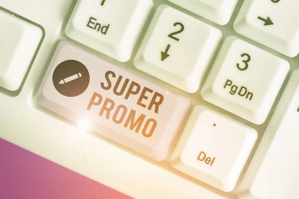 Kézírás szöveg írás Super Promo. A fogalommeghatározás rövidfilm formájában megjelenő reklámot vagy reklámot jelent. — Stock Fotó