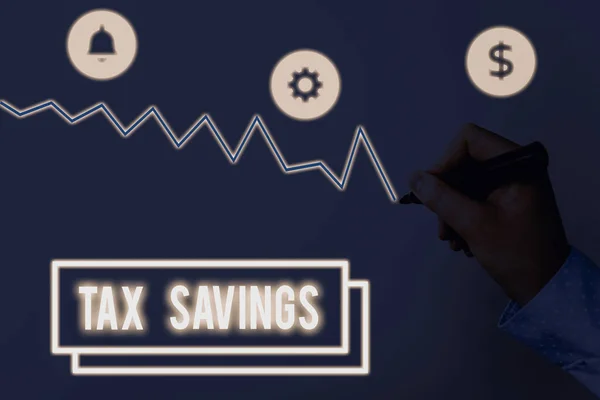 Writing note showing Tax Savings. Business photo showcasing only a portion of income is taxable Pay a reduced amount of tax.