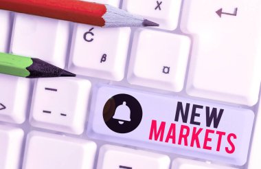 Yeni Pazarlar 'ı gösteren kavramsal el yazısı. Son ürün veya servisin yeni ya da henüz var olmadığı iş fotoğrafçılığı pazarı.