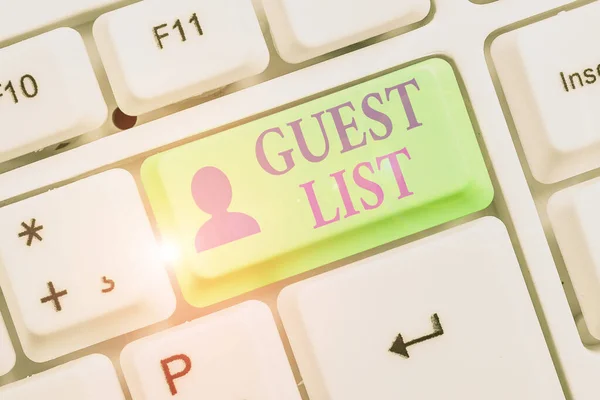 Writing note showing Guest List. Business photo showcasing a list of showing who are allowed to enter the show or an event.