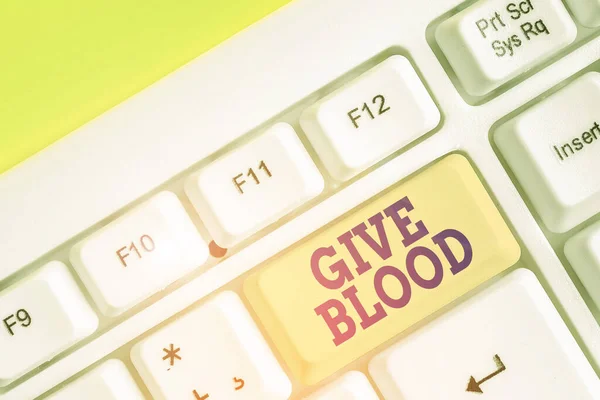 Psaní textu Dát krev. Koncept, což znamená, že demonstrující dobrovolně byla odebrána a použita krev pro transfuze. — Stock fotografie