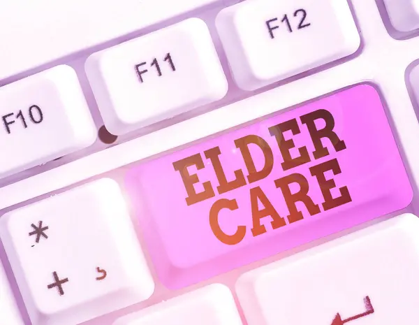 Writing note showing Elder Care. Business photo showcasing the care of older showing who need help with medical problems. — Stok fotoğraf