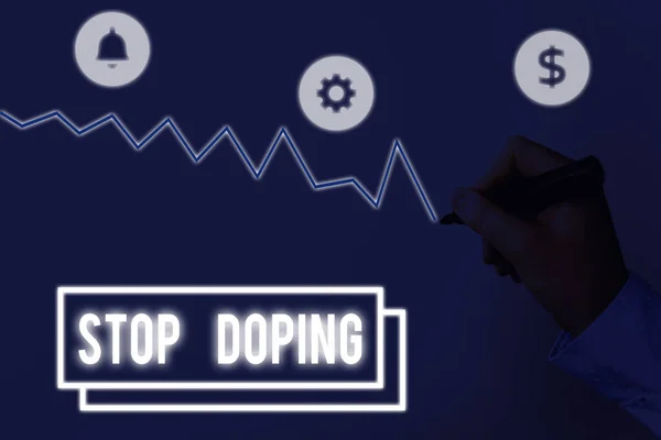 Nota di scrittura che mostra Stop Doping. Business foto vetrina non utilizzare vietato uso atletico perforanalysisce migliorare i farmaci . — Foto Stock