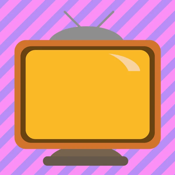 Quadratische rechteckige bunte Bemalung alter Fernseher mit Antenne. uralte Technologie tv cartoon irreales Objekt mit Holzdesign und Drahtempfänger — Stockvektor