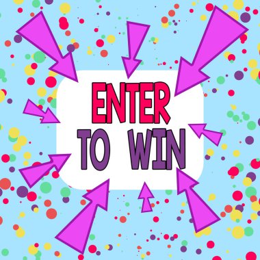 Enter To Win 'i gösteren not yazılıyor. İş fotoğrafı gösterimi ödül ya da asimetrik şekilli şekil çok renkli nesne tasarımını kazanma şansı karşılığında bir şey takas ediyor.