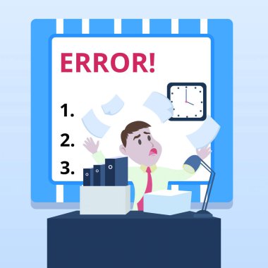 Kelime yazma hatası. Yönlendirme kararında veya programında yanılma durumu veya durumu için iş konsepti Karışık Erkek Çalışan Yöneticisi Dağınık Çalışma Alanı Fazla Zaman Eksikliği.