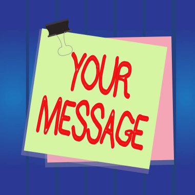 Mesajınızı gösteren not yazılıyor. İş fotoğrafı görüntüleme bilgisi ya da birisine gönderme isteği Kağıt yapıştırıcı yapıştırıcı renkli arkaplan anımsatıcı memo ofis malzemesi.