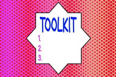 Writing note showing Toolkit. Business photo showcasing set of tools kept in a bag or box and used for a particular purpose Endless Different Sized Polka Dots in Random Repeated Mirror Reflection.
