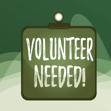 Gönüllüye ihtiyaç olduğunu gösteren bir not yazıyorum. İş fotoğrafı gösterimi, ödenmemiş pano renkli arka plan klipsi olmadan organizasyon için çalışmanı istiyor. Boş tahta çerçeveyi sıkıştır