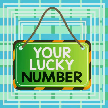 Uğurlu Numaranı gösteren mesaj işareti. Fortune Increase Chance Kumarhanesi Tahtası 'na inanan kavramsal fotoğraf siyah sarı çerçeve boş dikdörtgen şekil.